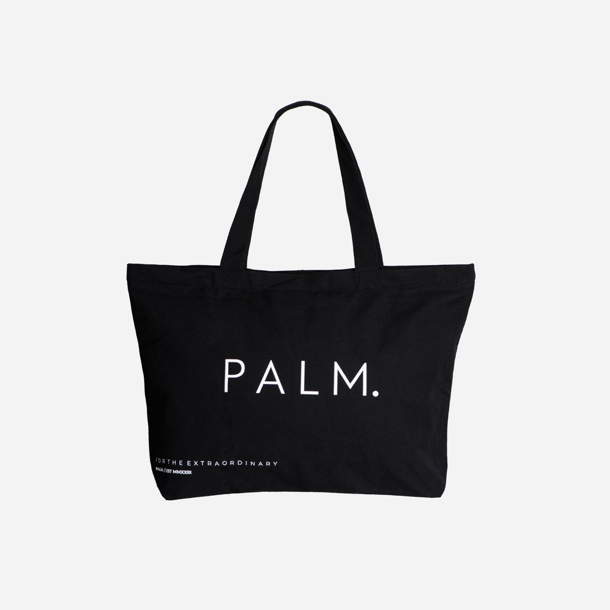 Sac tote PALM : sac en toile noire avec l'inscription PALM. imprimée en blanc, sur fond clair - PALM. Jewelry