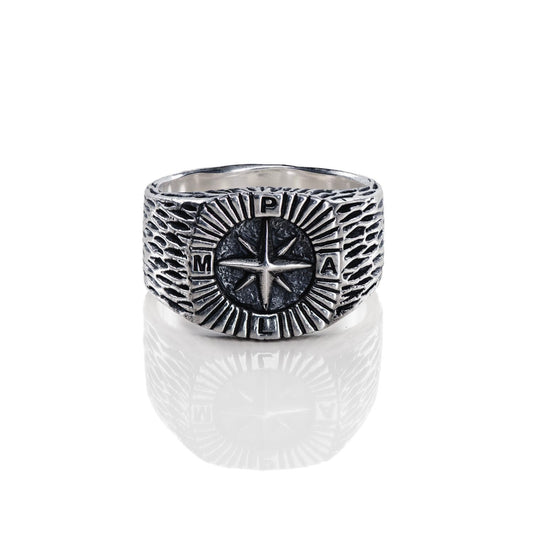 COMPASS RING. - 925 Silver Ring 14mm - PALM. | Handcrafted Jewelry-