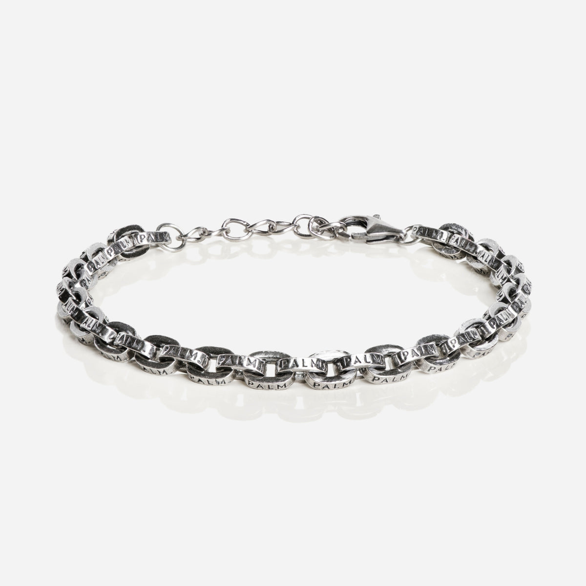 Initial Armband: schakelarmband van geoxideerd zilver met PALM. op elke schakel, een karabijnsluiting en een verlengketting - PALM. Jewelry