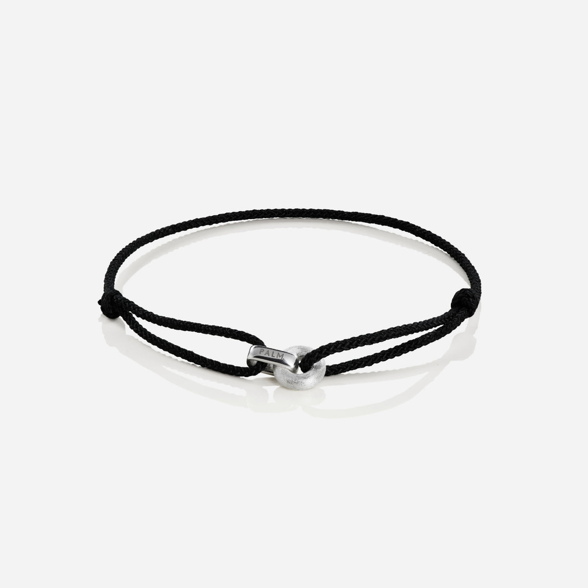 Core Armband: herenarmband van zwart gevlochten koord met twee schakels van 925 zilver, één gepolijst en één geborsteld - PALM. Jewelry