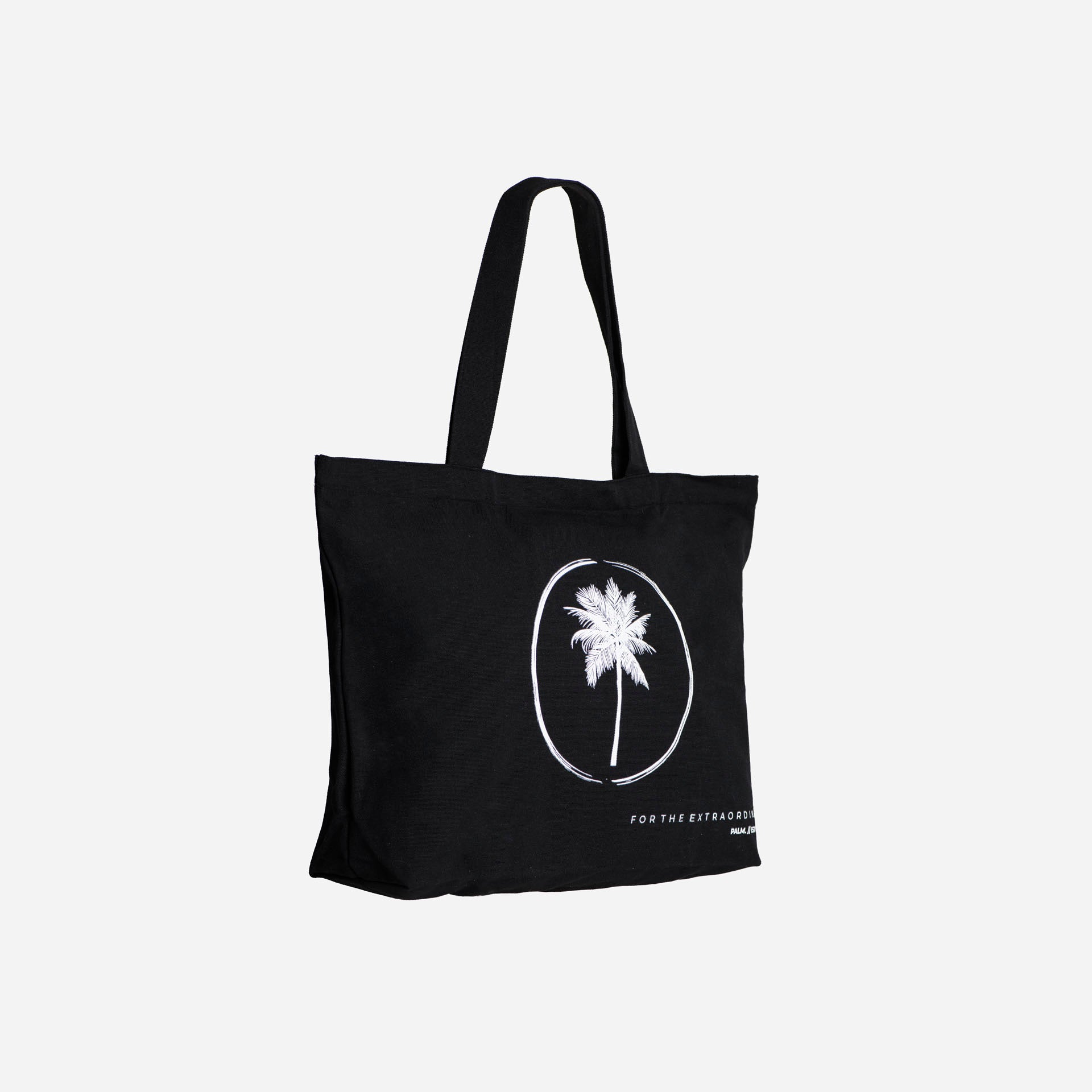 Luxe PALM tote bag van zwart canvas met rits en verstevigde bodem