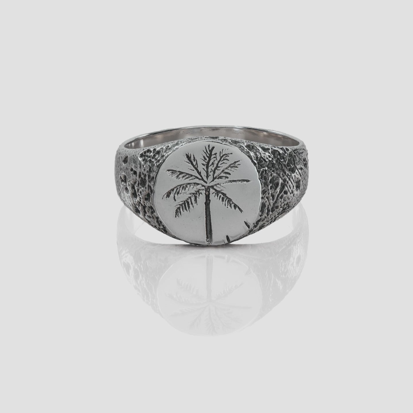 Palm Ring zilveren zegelring, 360 graden draaibaar aanzicht