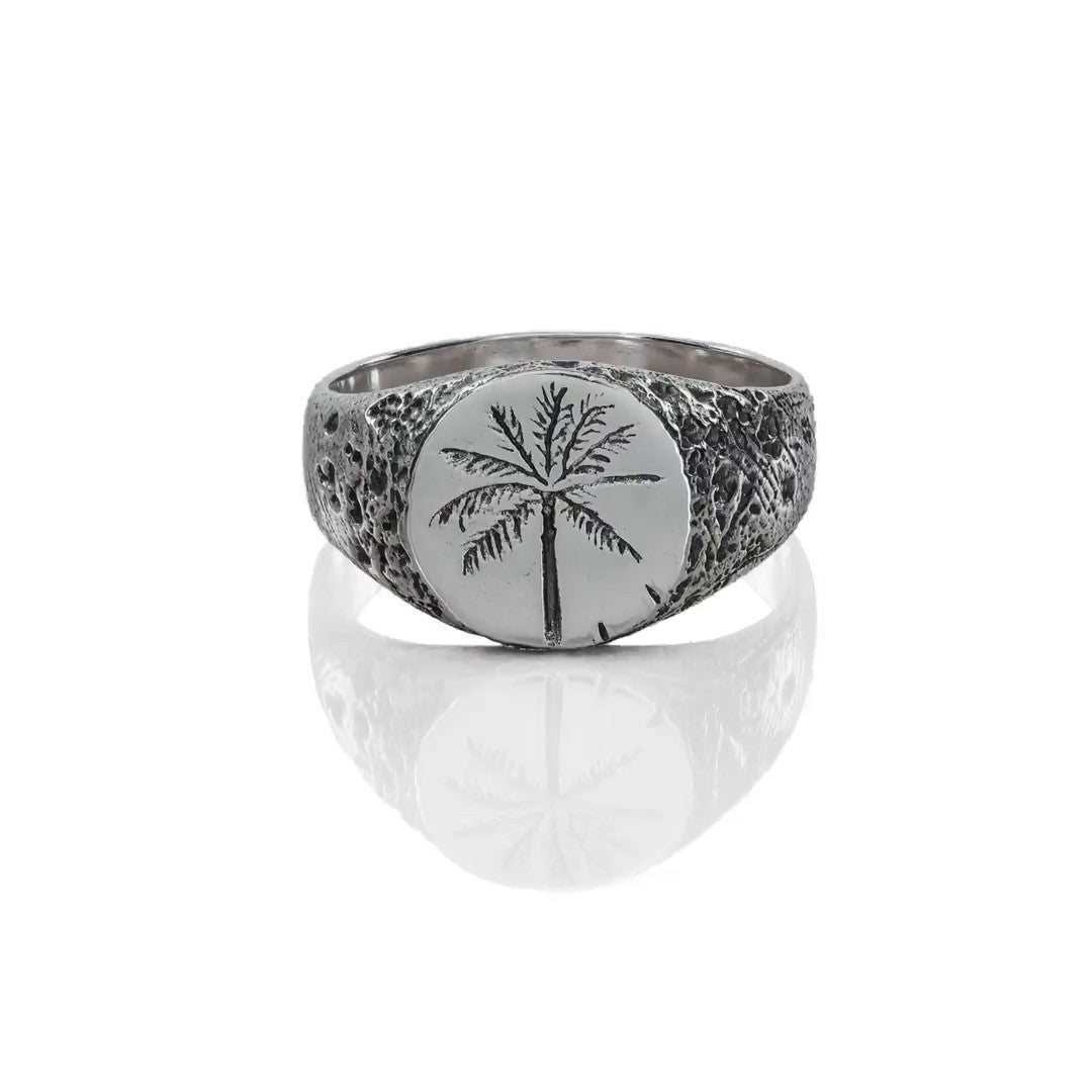 Palm Ring zilveren zegelring, 360 graden draaibaar aanzicht
