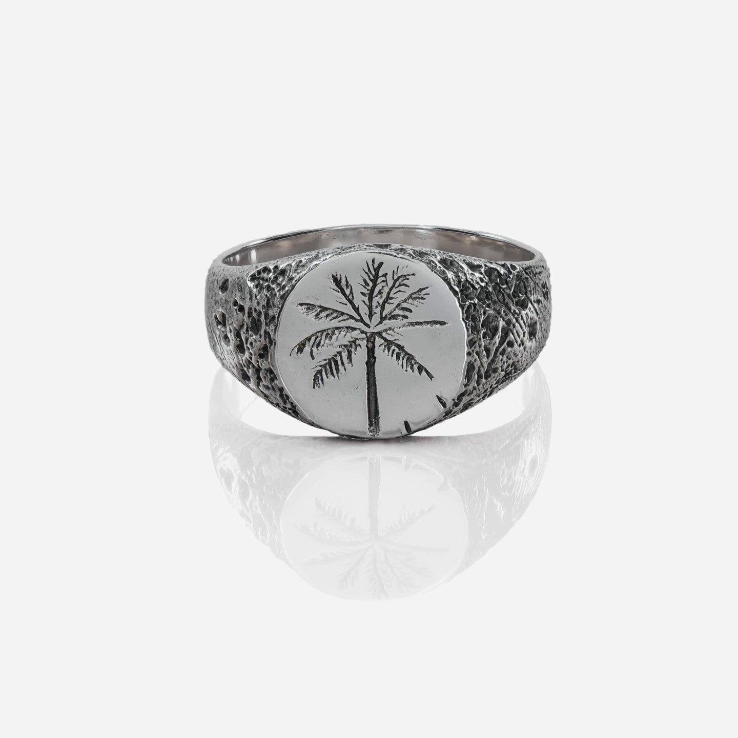 Palm Ring zilveren zegelring, 360 graden draaibaar aanzicht