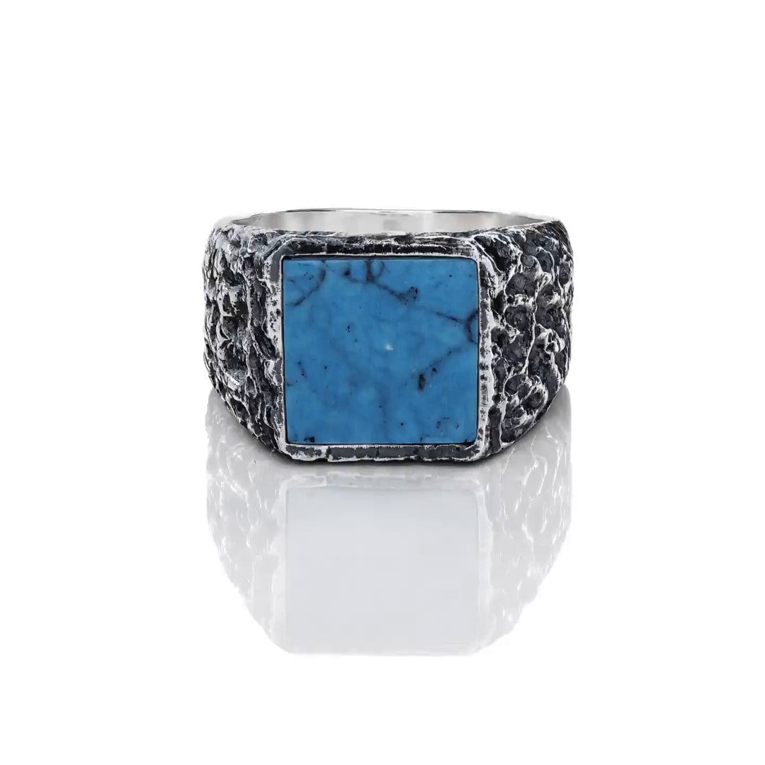 Turquoise Ring zilveren herenring, 360 graden draaibaar aanzicht