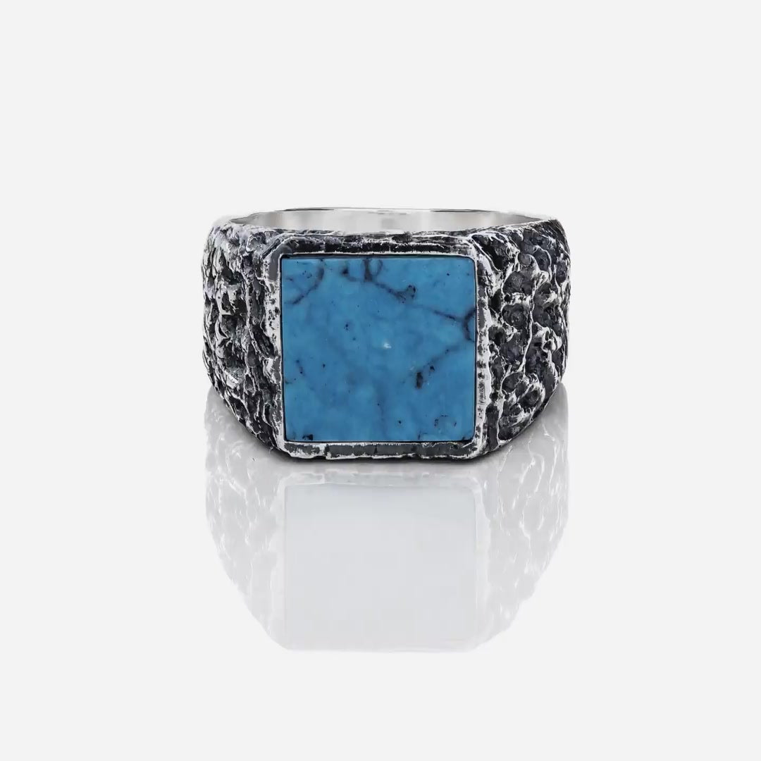 Turquoise Ring zilveren herenring, 360 graden draaibaar aanzicht
