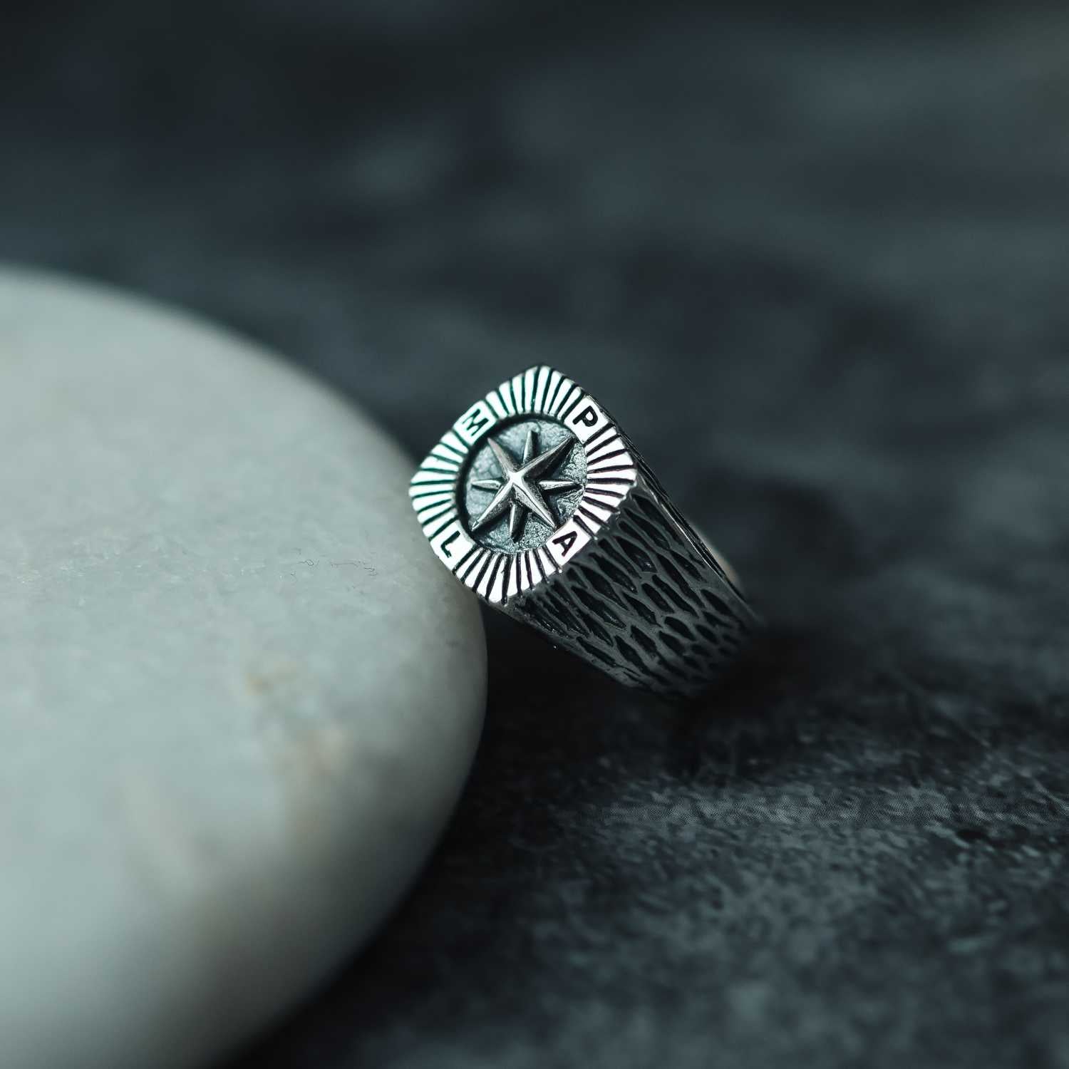 COMPASS RING. - 925 Silver Ring 14mm - PALM. | Handcrafted Jewelry-