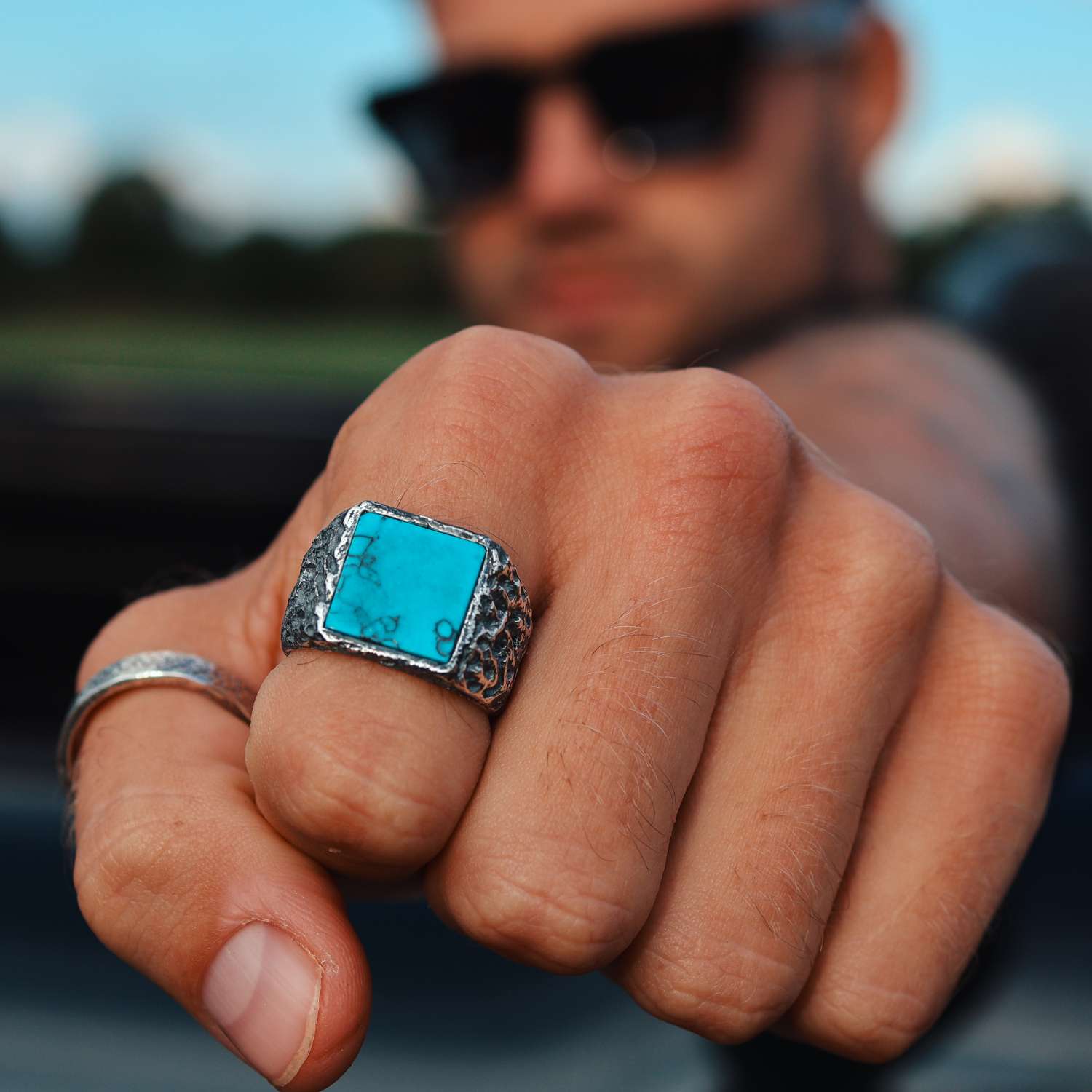 TURQUOISE RING. - 925 Silver Turquoise Stone Ring 15mm - PALM. | Handcrafted Jewelry-